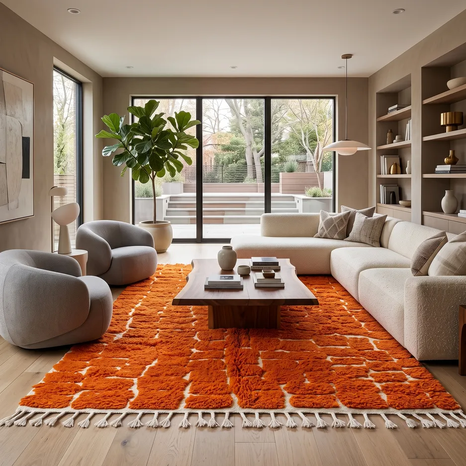 Tapis Mrirt Guercif orange à damier, vue 4 sur 4