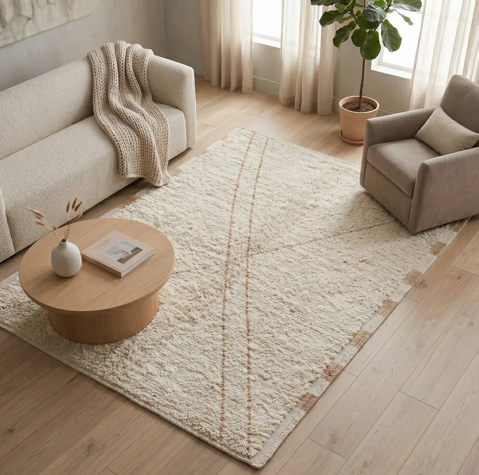 Tapis Mrirt Ifrane crème uni, vue 4 sur 4