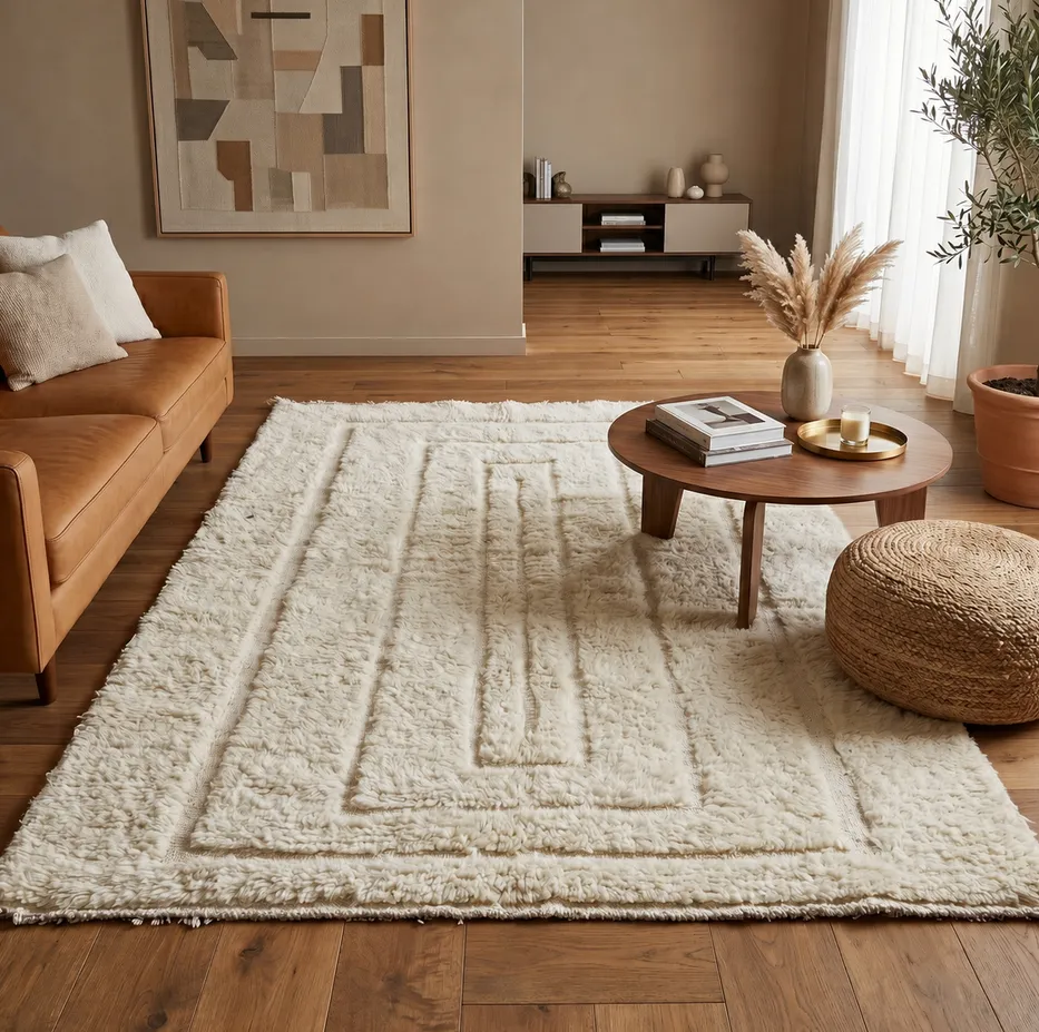 Tapis Mrirt Sidi-Ali crème aux motifs géométriques, vue 4 sur 4