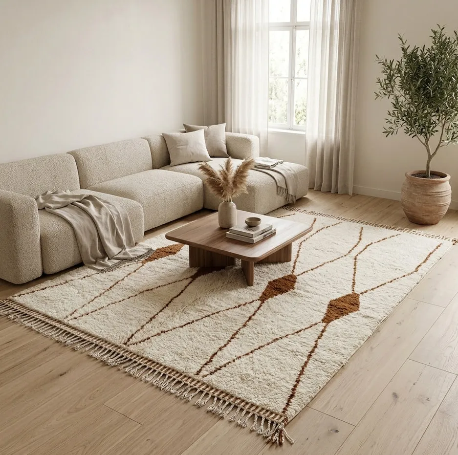 Tapis Mrirt Tafsut beige et marron, vue 3 sur 4