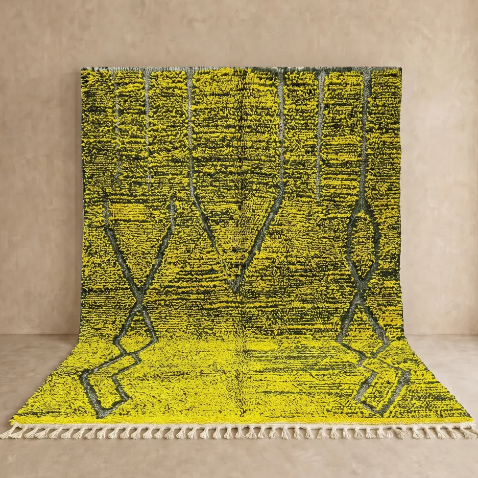 Tapis Mrirt Tahla jaune et vert — tapis mrirt tissé à la main