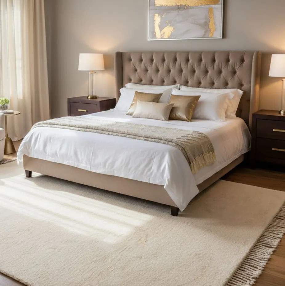 Tapis Mrirt Tanant beige et blanc uni, vue 6 sur 7