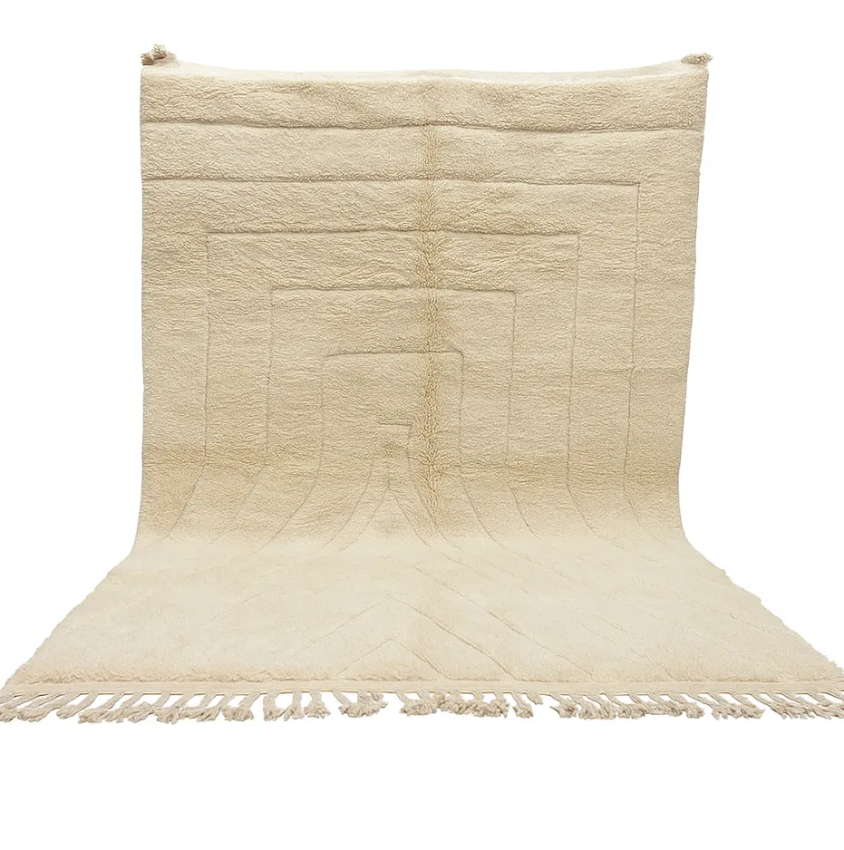 Tapis Mrirt Tirhza beige uni — tapis mrirt tissé à la main