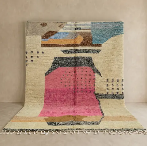 Tapis Mrirt Tirhza multicolore au dessin abstrait — tapis mrirt