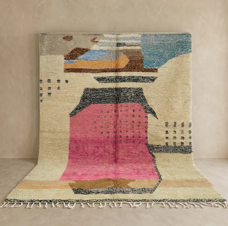 Tapis Mrirt Tirhza multicolore au dessin abstrait — tapis mrirt tissé à la main