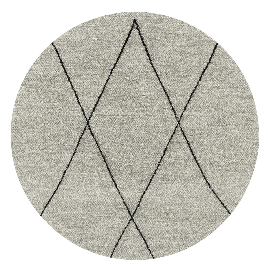 Tapis rond Beni Ouarain Melloul gris à lignes — tapis beni ouarain tissé à la main