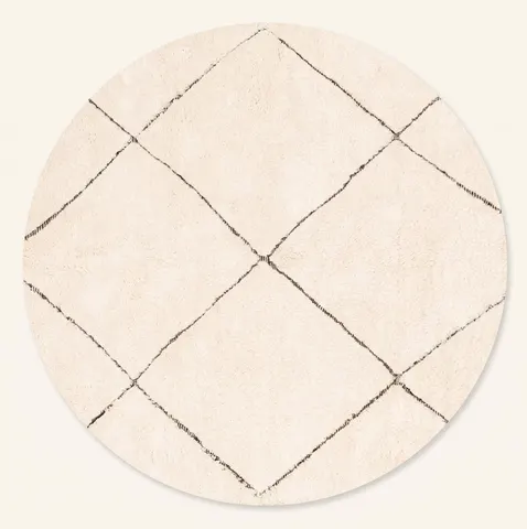 Tapis rond Beni Ouarain Midelt beige et noir — tapis beni ouarain
