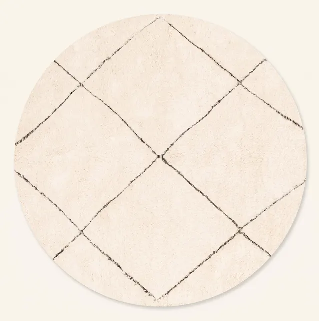 Tapis rond Beni Ouarain Midelt beige et noir — tapis beni ouarain