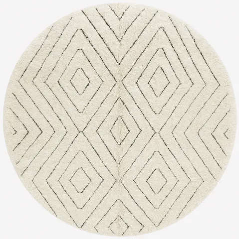 Tapis rond Beni Ouarain Ouanoukrim blanc à losanges — tapis beni ouarain