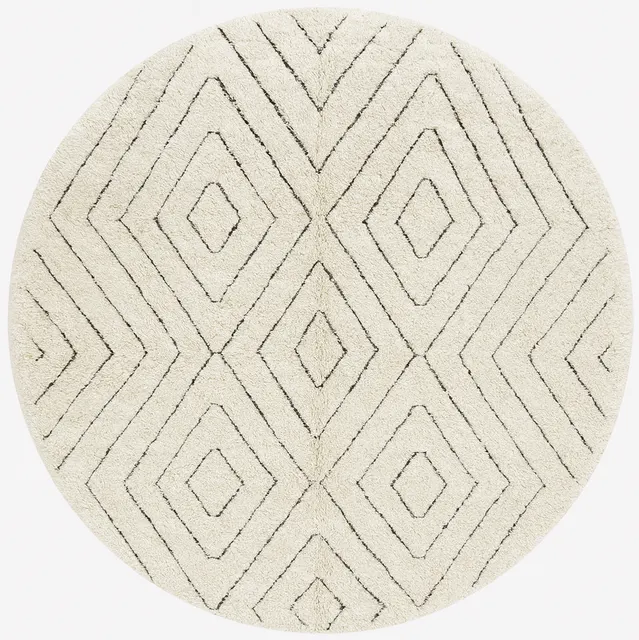 Tapis rond Beni Ouarain Ouanoukrim blanc à losanges — tapis beni ouarain