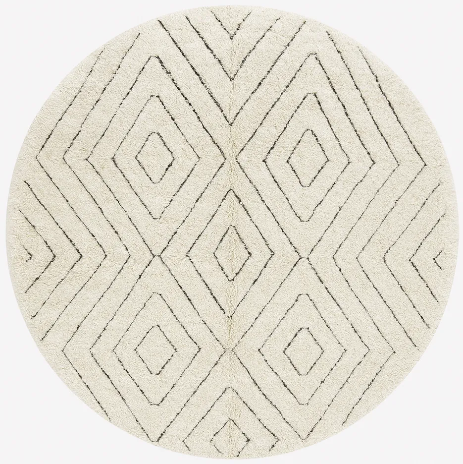 Tapis rond Beni Ouarain Ouanoukrim blanc à losanges — tapis beni ouarain tissé à la main