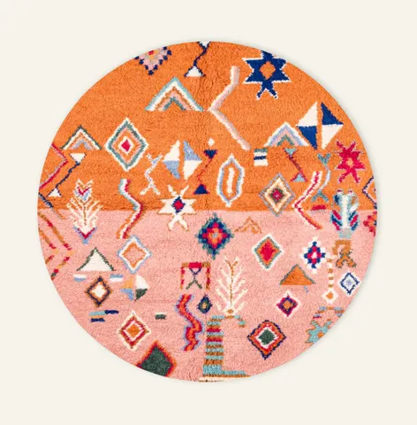 Tapis rond Beni Ouarain Ouzoud beige et blanc — tapis beni ouarain