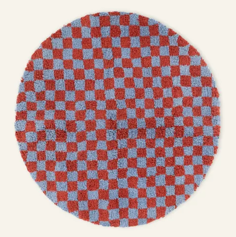 Tapis rond Beni Ouarain Sebou terracotta et bleu — tapis beni ouarain