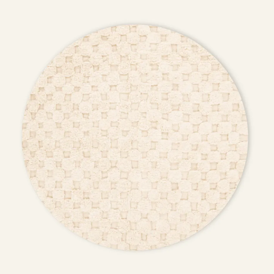 Tapis rond Beni Ouarain Sefrou beige et blanc — tapis beni ouarain tissé à la main