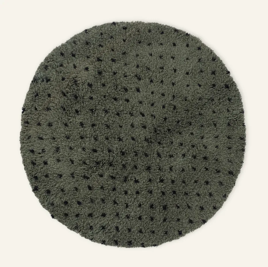 Tapis rond Beni Ouarain Taghazout vert — tapis beni ouarain tissé à la main
