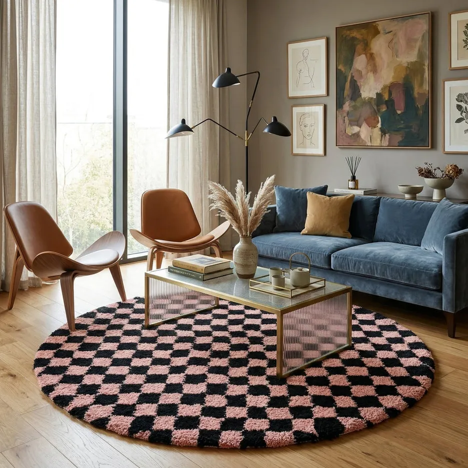 Tapis rond Beni Ouarain Tagleft rose, vue 3 sur 7