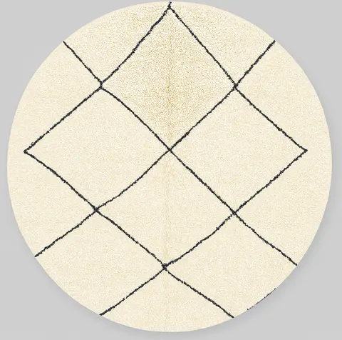 Tapis rond Beni Ouarain Tamda blanc et noir à losanges — tapis beni ouarain