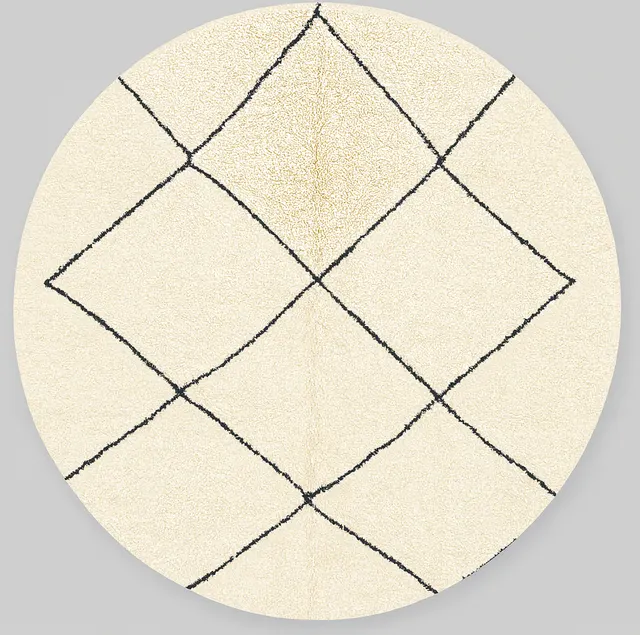 Tapis rond Beni Ouarain Tamda blanc et noir à losanges — tapis beni ouarain