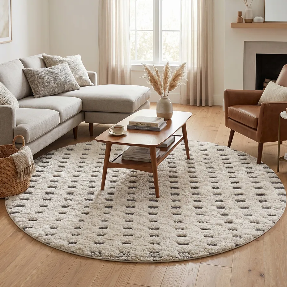 Tapis rond Beni Ouarain Tanit uni, vue 4 sur 4