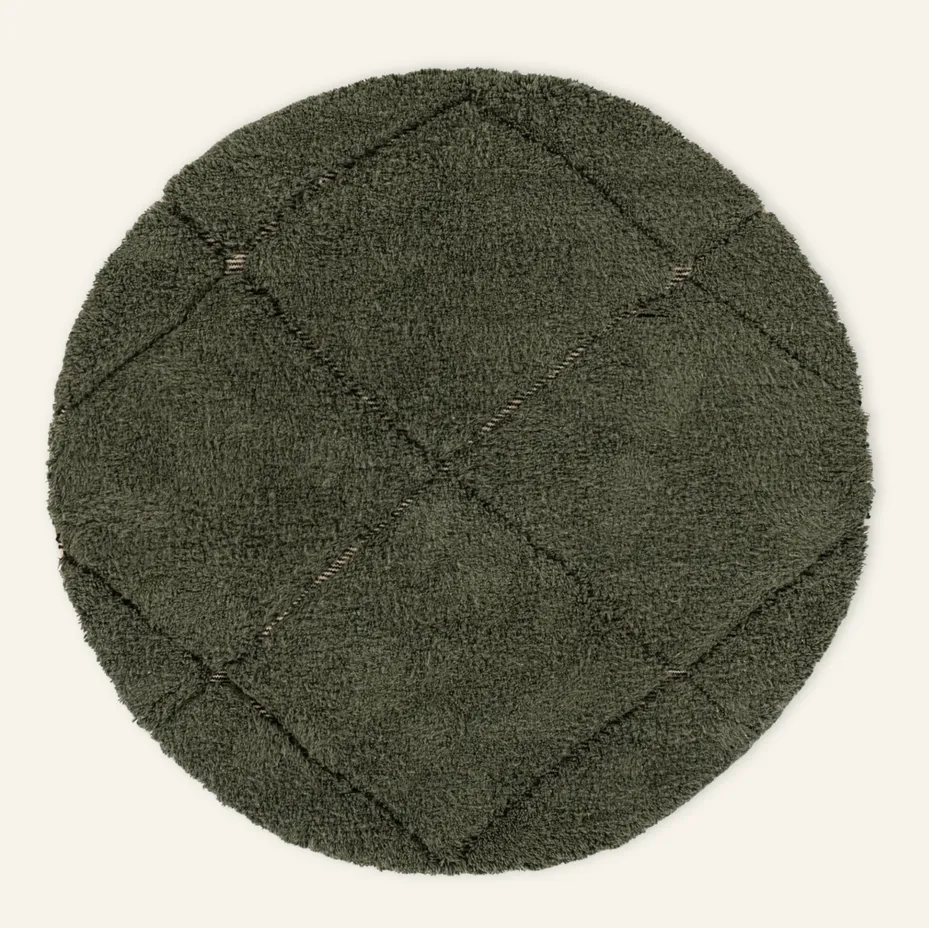 Tapis rond Beni Ouarain Tigmi vert — tapis beni ouarain tissé à la main