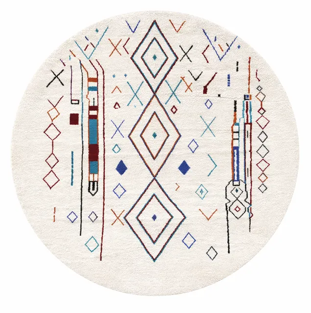 Tapis rond berbère Adrar aux motifs géométriques — tapis berbères contemporains
