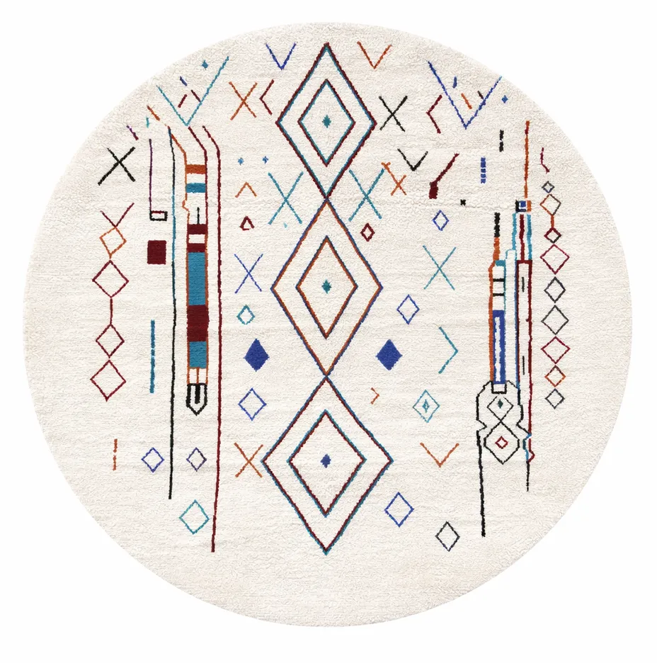 Tapis rond berbère Adrar aux motifs géométriques — tapis berbères contemporains tissé à la main
