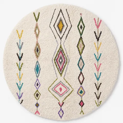 Tapis rond berbère Afennourir blanc et multicolore aux motifs berbères — tapis berbères contemporains