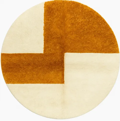 Tapis rond berbère Afennourir orange et beige — tapis berbères contemporains
