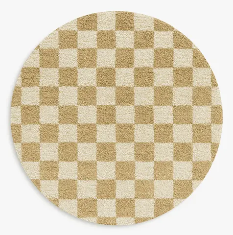 Tapis rond berbère Agdz beige et blanc à damier — tapis berbères contemporains