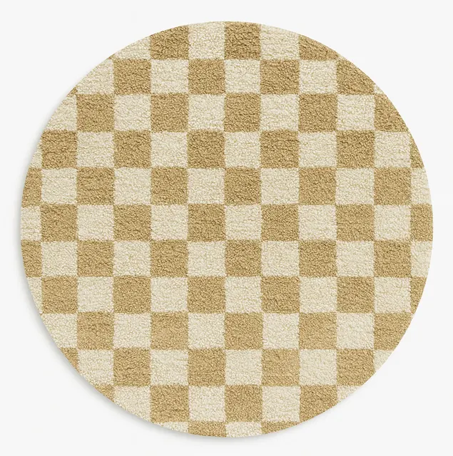 Tapis rond berbère Agdz beige et blanc à damier — tapis berbères contemporains
