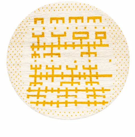 Tapis rond berbère Agdz blanc et moutarde — tapis berbères contemporains