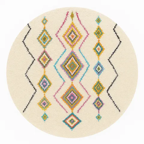 Tapis rond berbère Aguelmam multicolore à losanges — tapis berbères contemporains