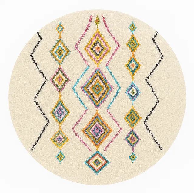 Tapis rond berbère Aguelmam multicolore à losanges — tapis berbères contemporains