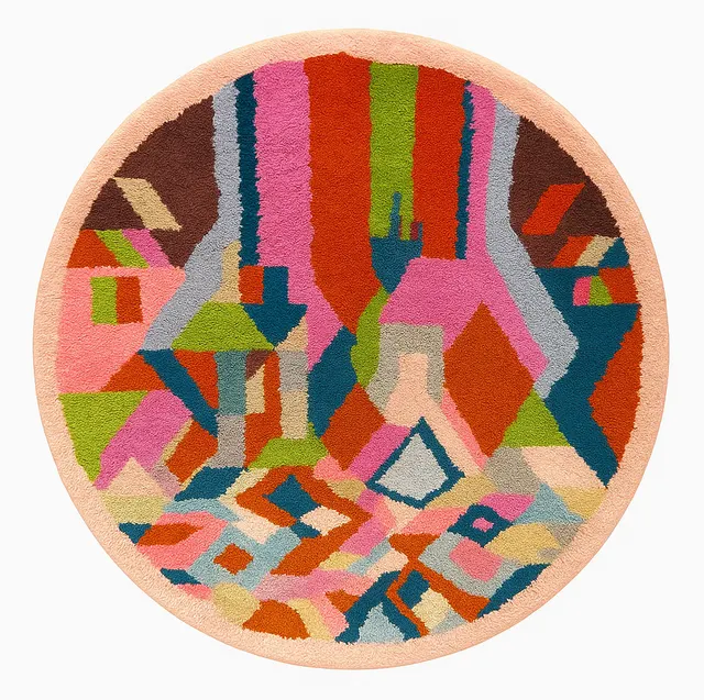 Tapis rond berbère Aguelmam multicolore au dessin abstrait — tapis berbères contemporains