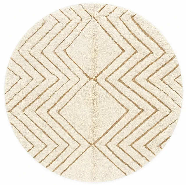 Tapis rond berbère Aguelmous blanc aux motifs géométriques — tapis berbères contemporains