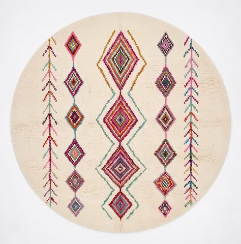 Tapis rond berbère Ahansal multicolore à losanges — tapis berbères contemporains
