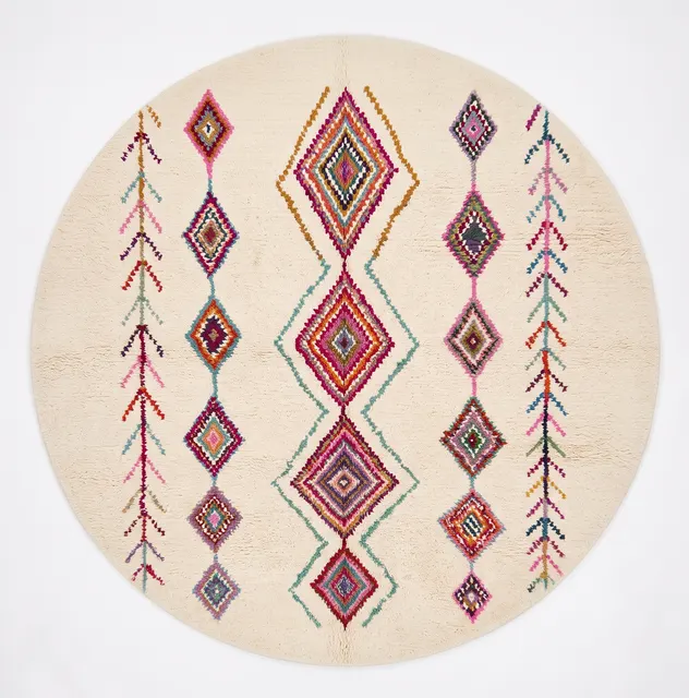 Tapis rond berbère Ahansal multicolore à losanges — tapis berbères contemporains
