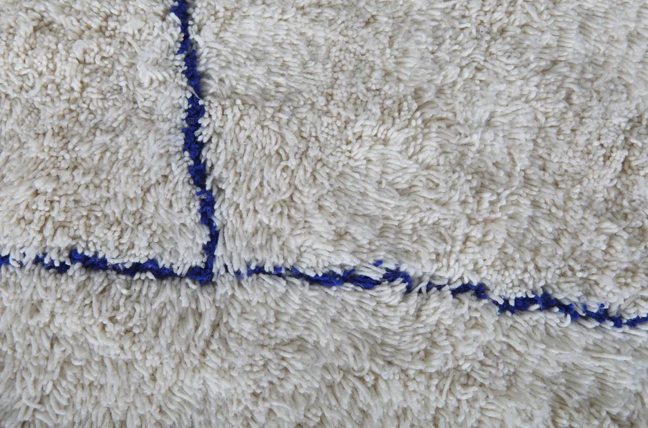 Tapis rond berbère Aksel crème et bleu uni, vue 3 sur 7