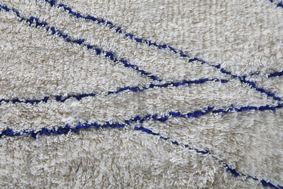 Tapis rond berbère Aksel crème et bleu uni, vue 7 sur 7