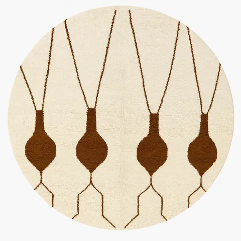 Tapis rond berbère Aksoual blanc et marron — tapis berbères contemporains
