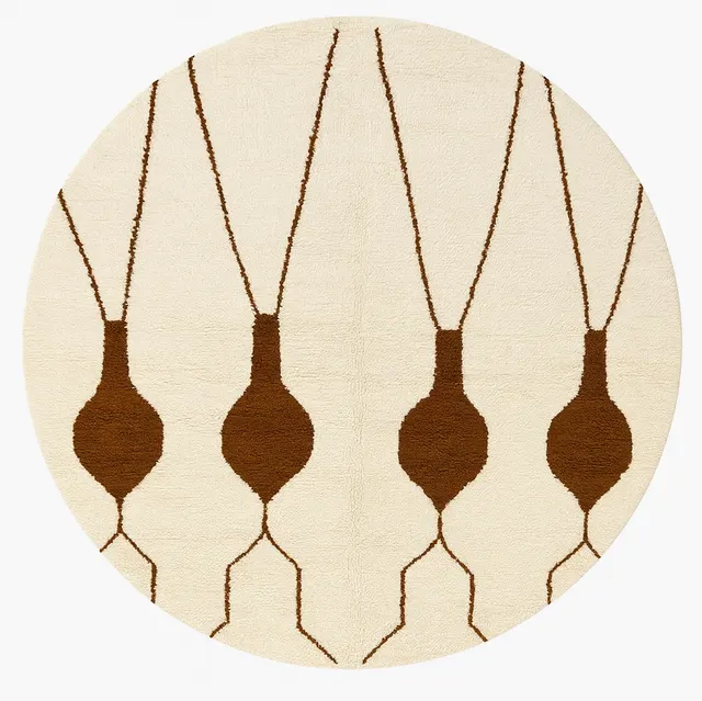 Tapis rond berbère Aksoual blanc et marron — tapis berbères contemporains