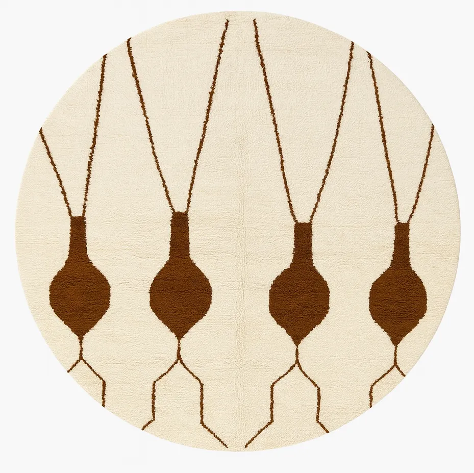 Tapis rond berbère Aksoual blanc et marron — tapis berbères contemporains tissé à la main