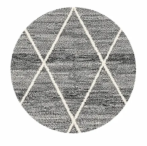 Tapis rond berbère Aman noir et blanc aux motifs géométriques — tapis berbères contemporains