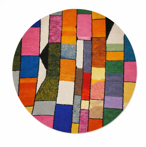 Tapis rond berbère Amayas multicolore aux motifs géométriques — tapis berbères contemporains