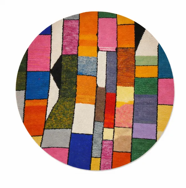 Tapis rond berbère Amayas multicolore aux motifs géométriques — tapis berbères contemporains