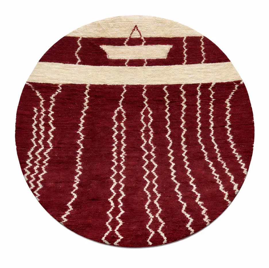Tapis rond berbère Ameln bordeaux — tapis berbères contemporains tissé à la main