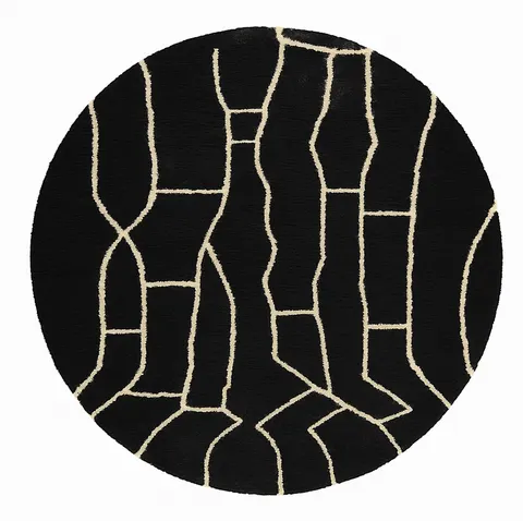 Tapis rond berbère Amizmiz noir à lignes — tapis berbères contemporains