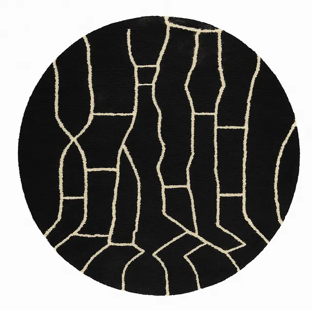 Tapis rond berbère Amizmiz noir à lignes — tapis berbères contemporains