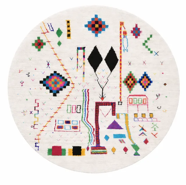 Tapis rond berbère Amnay aux motifs berbères — tapis berbères contemporains