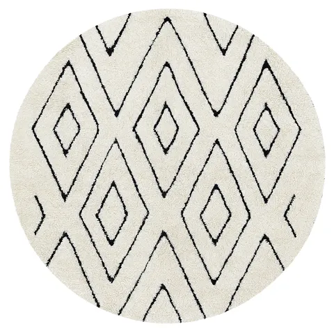 Tapis rond berbère Amoud blanc et noir à losanges — tapis berbères contemporains
